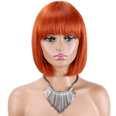 Short Straight Ginger Orange Human Hair Fringe Bob Wig